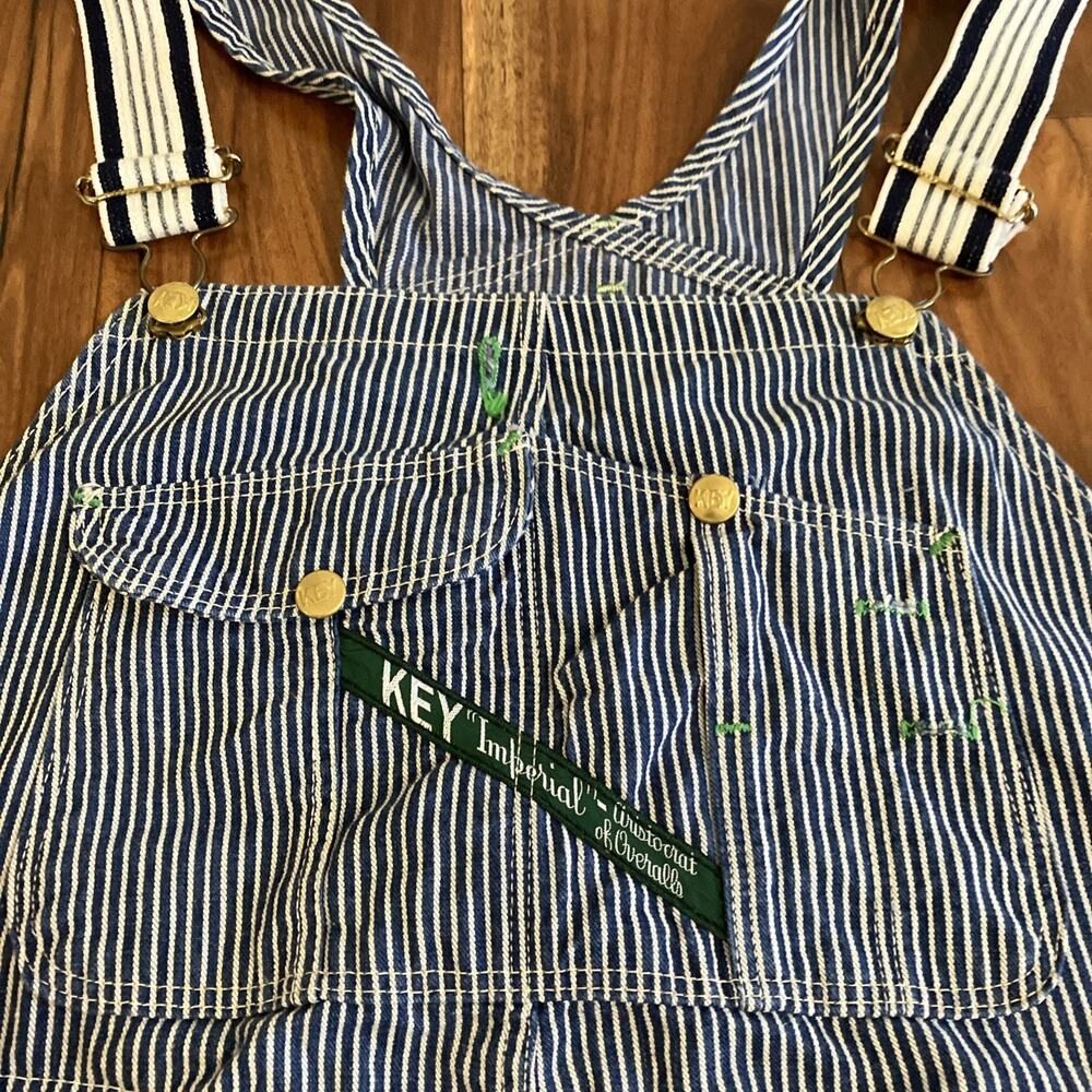 Key Imperial Overalls Mens 46x25 Blue Hickory Stripe Vintage 70s Bib Workwear - Picture 12 of 16